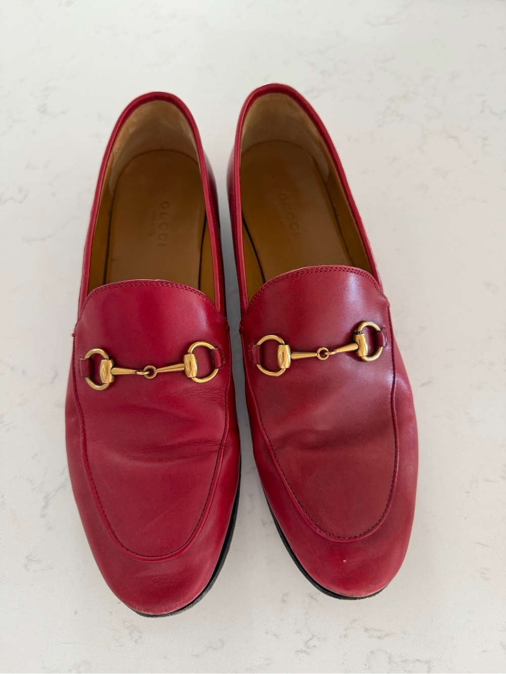 Gucci Pink-Red Leather Horsebit Loafers